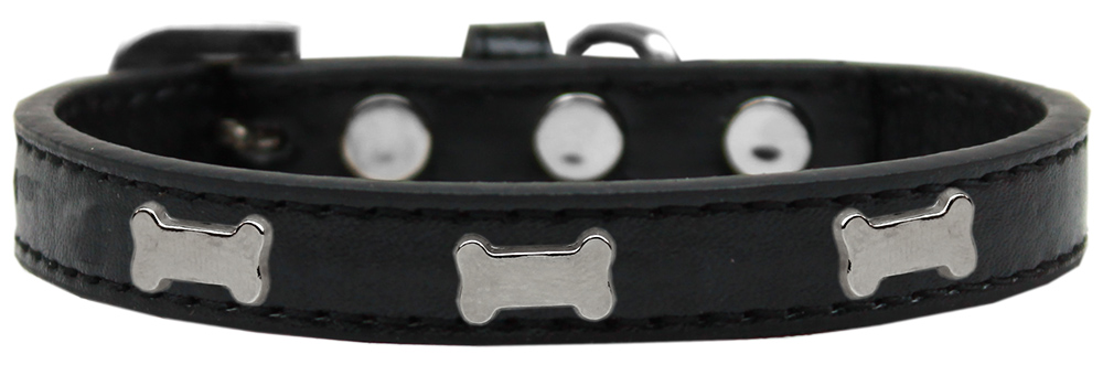 Silver Bone Widget Dog Collar Black Size 20